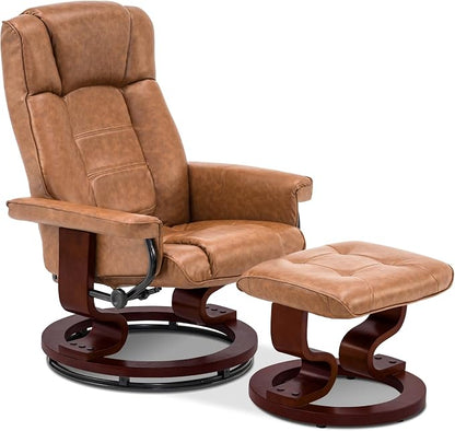 MCombo Manual Swivel Recliner with Ottoman, Chair Ottoman Set for RV Small Spaces, Living Room, Bedroom, Office 9019 4919 (Faux Leather, Saddle)