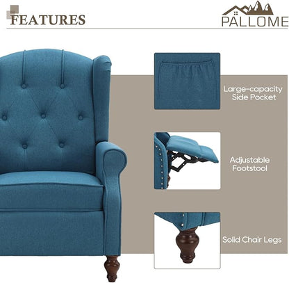 Wingback Recliner Chair with Massage and Heat Tufted Fabric Push Back Arm Chair, Recliner Chair for Living Room Bedroom Home Theater (2,Peacock Blue)