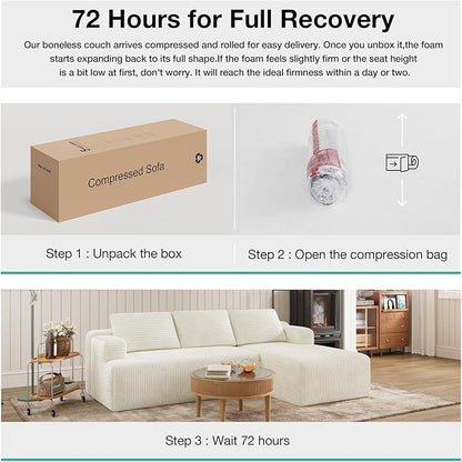 Novilla L-Shape Sectional Couches for Living Room with Smarts Coil® Support, 3 Seater Sectional Sofas for Living Room Bedroom, Corduroy Cloud Couch Sectional, No Assembly(Beige, Right Hand Facing)