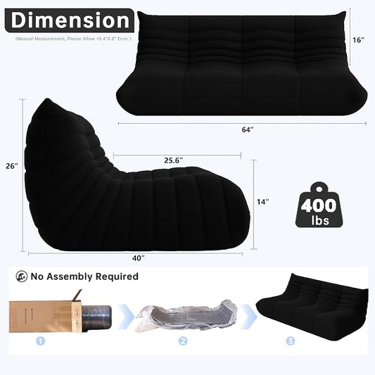 WHGBJA Bean Bag Chair for Adults with Memory Foam Couch, 3 Seater Bean Bag Sofa for Bedroom, Living Room, Reading, Gaming Floor Sofa Couch, Boneless, Comfy