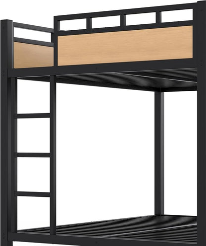 Bellemave Bunk Bed Full Over Full，Metal Bunk beds with Storage Shelves USB Ports and LED Lights, Natural