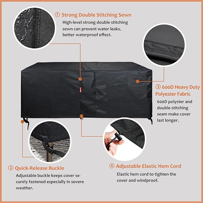 SheeChung Rectangular Fire Pit Cover-Fits 44-48 Inch Fire Table-Outdoor Waterproof Anti-UV 600D Heavy Duty Cover for Patio Furniture Gas Fire Pit,Patio Deck Box Protector/Storage Cover(48"x28"x25")