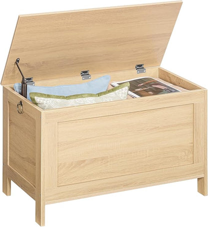 HOOBRO Toy Box, Retro Wooden Look Storage Chest with Safety Hinge, Entryway Storage Bench Supports 220 lb, 29.9 x 15.7 x 18.9 Inches Toy Chest Organizer, Easy Assembly (Natural) NL75CW01G2