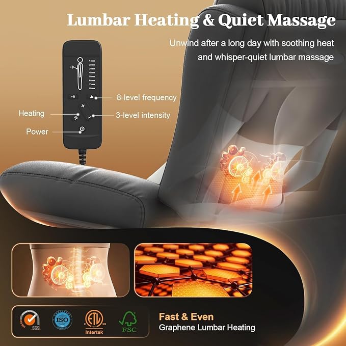 Power Loveseat Recliner with 2-Point Graphene Heat & Massage, Under-Seat Multi‑Color Adjustable LED Light Strips, Foldable Armrest, USB A/C, Wall Hugger Recliner Couch for RV Home Theater