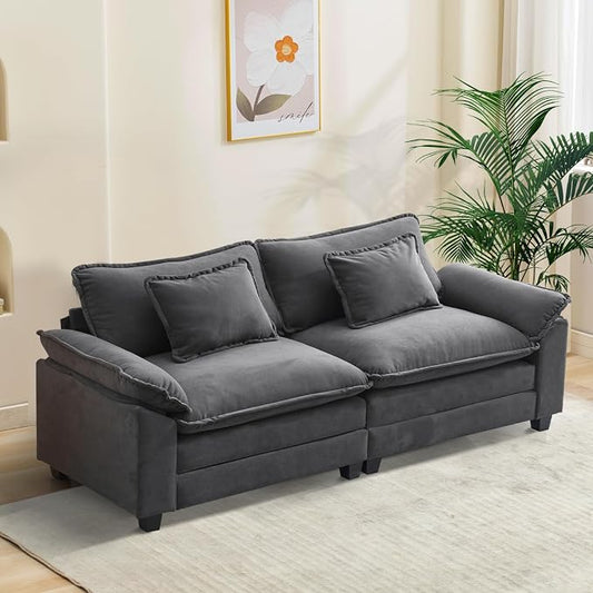 Oprisen 86" Modular Sectional Sofa, Comfy Cloud Couch Sectional Sofa with Ottoman, Velvet Sofa Sleeper Deep Seat Sofa with Throw Pillows for Living Room (Blue Gray, 86"- Loveseat)