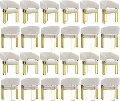 Boucle Dining Chairs Set of 24, Off White and Gold Dining Room Chairs with Arms for Kitchen, Luxury Side Chairs with U-Shaped Brushed Gold Metal Legs