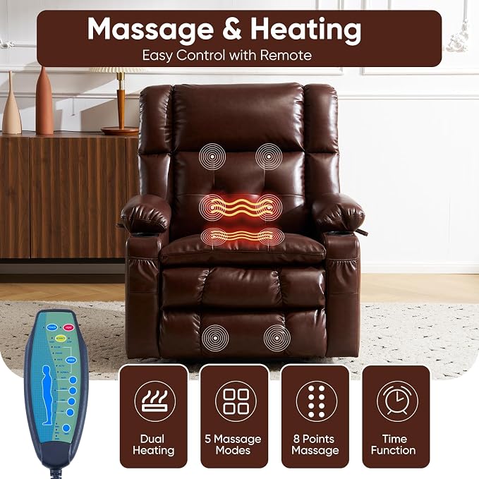 Dual Motor Power Lift Recliner Chair for Elderly with Massage and Heat, Oversized Lift Chair with Arm Storage, Lay Flat Lift Recliner for Adults, Big Tall, Infinite Position,Lving Room, Brown