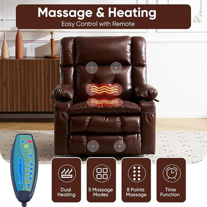 Dual Motor Power Lift Recliner Chair for Elderly with Massage and Heat, Oversized Lift Chair with Arm Storage, Lay Flat Lift Recliner for Adults, Big Tall, Infinite Position,Lving Room, Brown