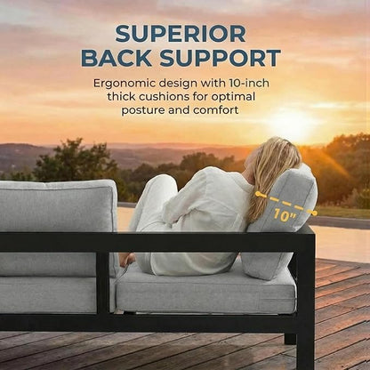 Solaste Aluminum Patio Furniture Set for All Weather, Oversized Metal Outdoor Furniture Set with 27.5" Deep Seating and 3.2" Wide Armrest, Outdoor Patio Sofa with 10" Back Suport Cushion