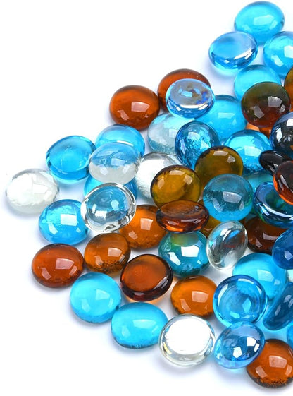 GasSaf Blended Fire Glass Beads for Outdoor Fire Pit, Fireplace, Replaces Existing Gas Logs & Lava Rocks, 3/4 Inch Glass(10 Pound)(Caribbean Blue, Amber, Crystal Clear Luster)