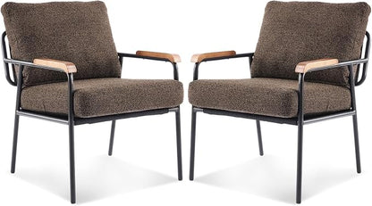 VINGLI Mid-Century Modern Accent Armchiars Set of 2 for Small Space, Small Comfy Upholstered Leisure Reading Chairs with Wood Armrests for Bedroom, Living Room, Waiting Room, Linen Expresso