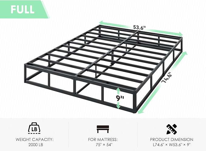 QEROMY 9 Inch High Profile Box Spring, Sturdy Metal Frame Mattress Foundation, Easy Assembly, Quiet & Noise-Free, Full Size