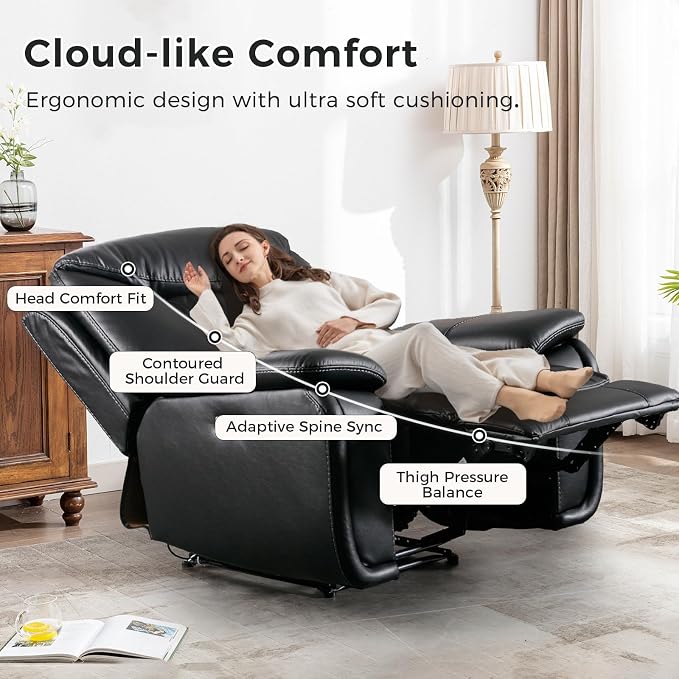 HAOMARKETS Electric Recliner Chair, Soft PU Leather Power Recliners with Padded Backrest, Single Overstuffed Heavy Duty Reclining Sofa for Living Room Bedroom, Black