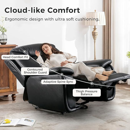 HAOMARKETS Electric Recliner Chair, Soft PU Leather Power Recliners with Padded Backrest, Single Overstuffed Heavy Duty Reclining Sofa for Living Room Bedroom, Black