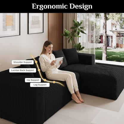 Oversized L Shaped Boneless Sectional Couches for Living Room, 107" Comfy Fluffy Cloud Modular Sectional Sofa, Plush Corduroy Memory Foam Floor Sofa with Right Facing Chaise Couch