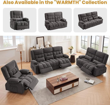 BOSMILLER Reclining Sofa with Cup Holders for Living Room 3 Seat Manual Sofa Recliner with Side Pocket