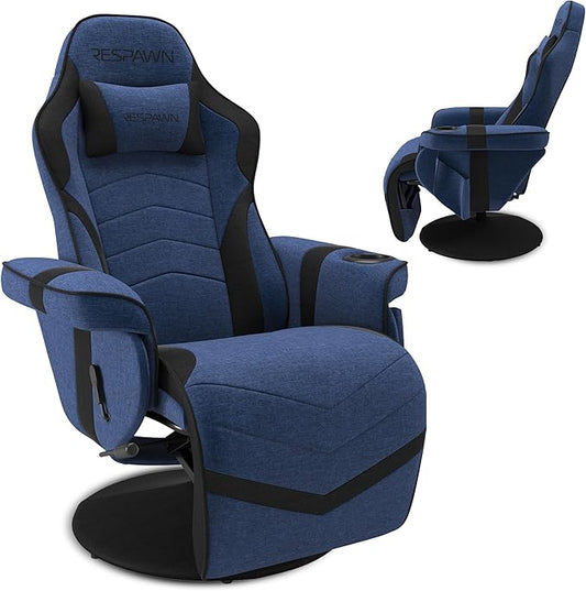 Respawn 900 Console Gaming Recliner with Footrest and Lumbar Support - Comfortable Ergonomic Gaming Chair with Headrest, No Wheels, Reclining, Heavy Duty, Racing Style Video Game Chairs - Blue Fabric