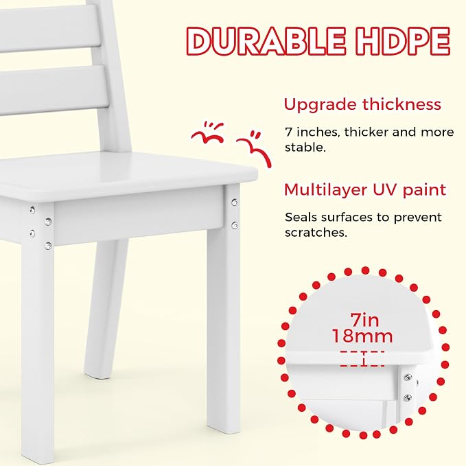Costaelm Kids Table and 4 Chair Set, Activity Table Chair Set, Toddler Game, Playroom Furniture, Picnic Table Chairs, 5 Piece Dining Table Set, White