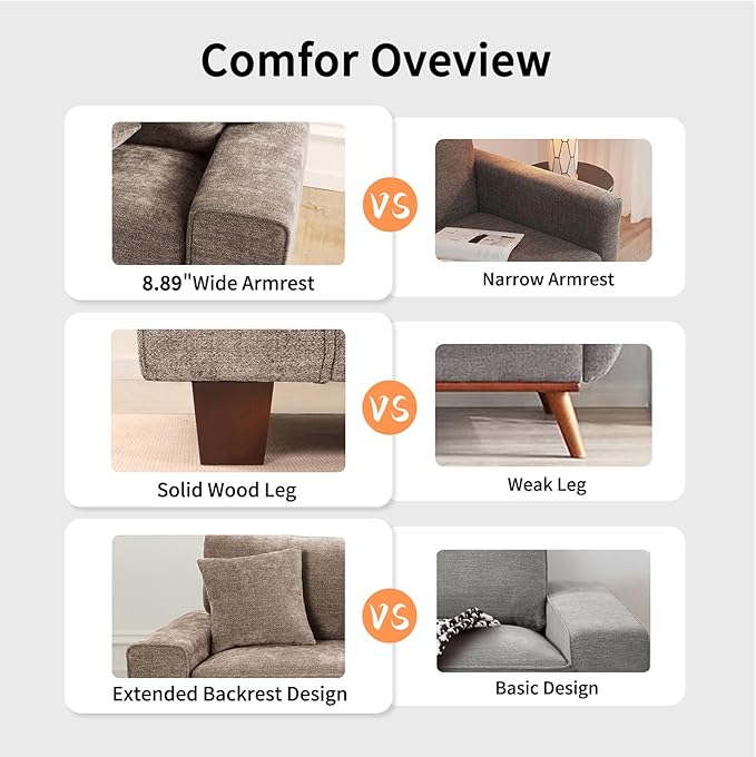 DOPEDIO Modern Loveseat Sofa for Living Room,Chenille Recliner, Removable Cover, Pocket Spring Cushions, Solid Wood Frame, Easy Assembly for Small Spaces (88.58inch，Brown)