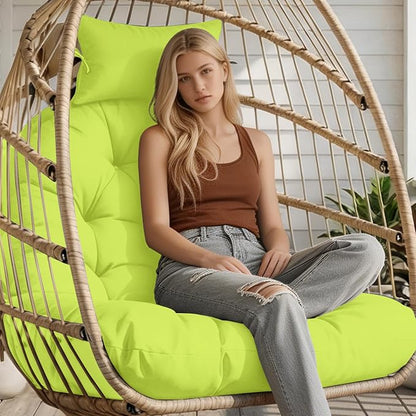 Outdoor Hanging Egg Chair Cushion Replacement, Extra Large Waterproof Egg Swing Cushions with Headrest Pillow and Ties, U-Shaped Thickened Cushion for Hanging Eggs Chair (Light Green)