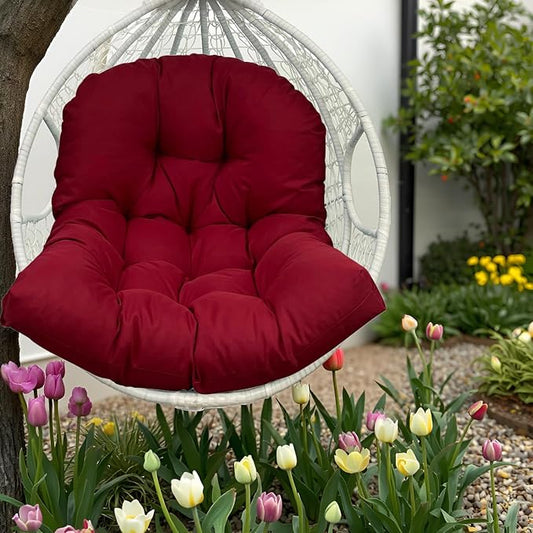 Egg Swing Chair Cushions Outdoor Waterproof Burgundy Hanging Chair Cushion with Ties Thicken Egg Chair Cushion Replacement for Indoor and Outdoor Patio,47x35