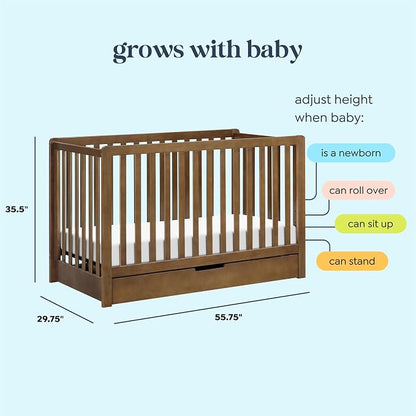 Carter’s by Davinci Colby 4-in-1 Convertible Crib w/Trundle Storage - GREENGUARD Certified, Convertible Baby Crib to Toddler Bed, Daybed, Full-Size Bed - 4 Adjustable Mattress Heights, Walnut