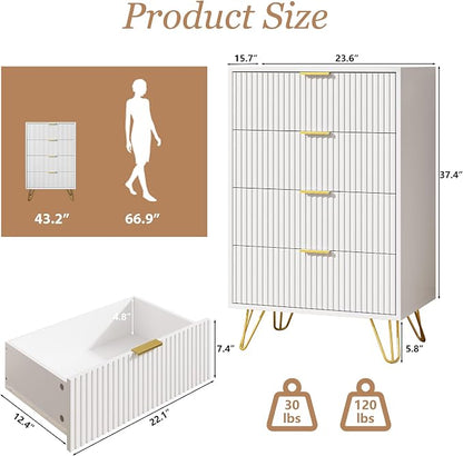 MAISONARIA White Dresser for Bedroom, Modern Dresser with Gold Metal Handles & Chests of Drawers