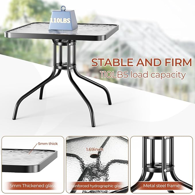 TLSUNNY Patio Dining Set 5 Pieces, All Weather Outdoor Furniture W/30"X 30" Table and 4 Stackable Textilene Chairs, Metal Table and Chairs for Lawn, Garden, Poolside, Backyard (Umbrella not Included)