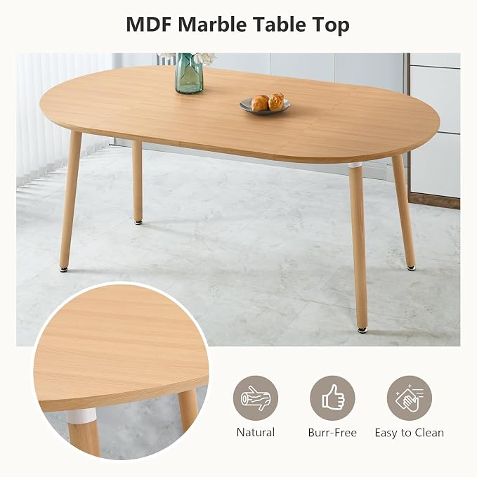 Extendable Round Dining Table for 4 6 Wooden Dining Room Table 39" to 70" Modern Kitchen Table for Dining Room Office Expandable Oval Dinner Table with MDF Top Natural Wood