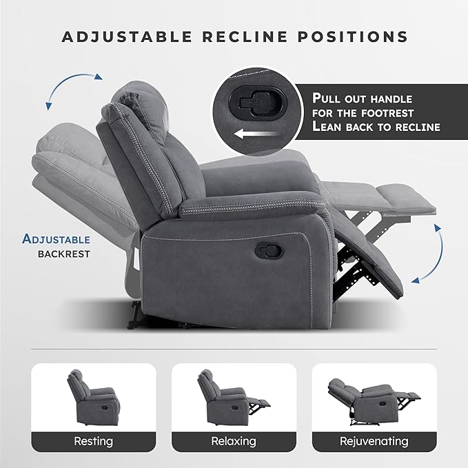 Lexicon Manual Double Reclining Loveseat, Polished Microfiber Manual Wall Hugger Loveseat Recliner for Living Room, Center Storage Console/Cup Holders, Easy Assembly, Gray