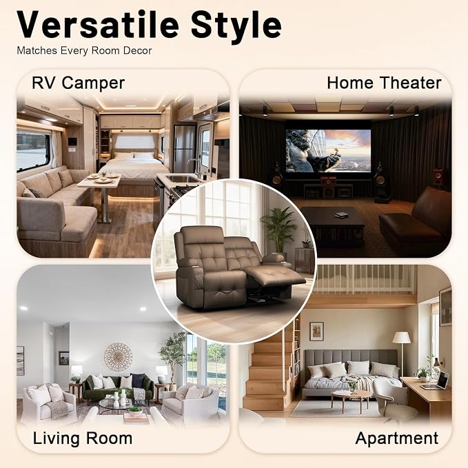 Reclining Loveseat, Wall-Hugger Loveseat Recliner Design with USB/Type C Charging & Storage & Cupholder, Pebble-Weave Fabric Recliner Sofa Couch for Living Room, Home Theater & RV Use