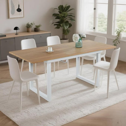 Extendable Dining Table for 4-8 People,70.86''Modern Space-Saving Kitchen Table with Metal Legs,Rectangle Folding Conference Meeting Table for Living Meeting Room Kitchen,Oak