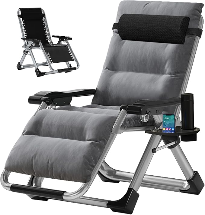 ABORON Zero Gravity Chair,Premium Outdoor Lawn Folding Lounge Chairs,Sturdy Adjustable Reclining Patio Chairs with Removable Cushion,Headrest & Tray