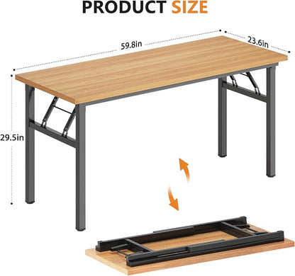 DlandHome Computer Desk, 59.8Inch Office Desk Computer Table, Study Writing Study Desk for Home Office, Teak and Black