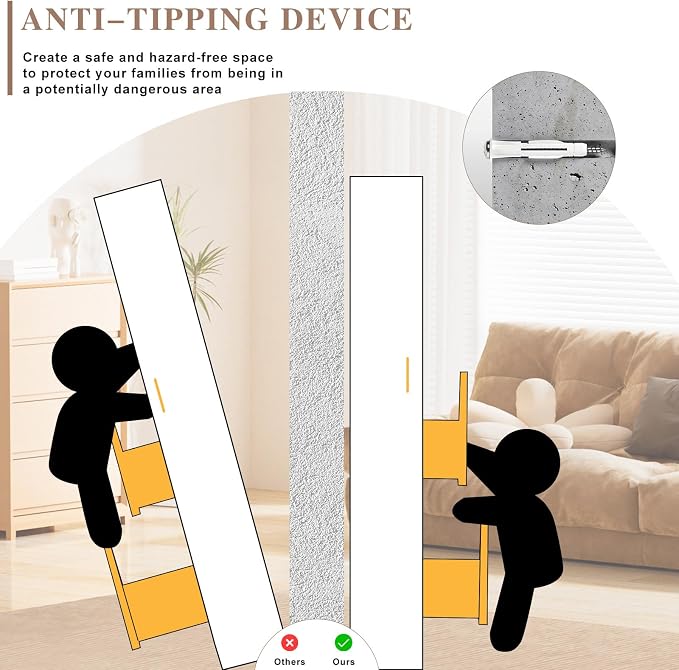 Metal Tall Narrow Storage Cabinet, Freestanding Floor Cabinet with Drawers and Adjustable Shelves, Pantry Storage Cabinet for Bathroom, Living Room, Entryway and Kitchen