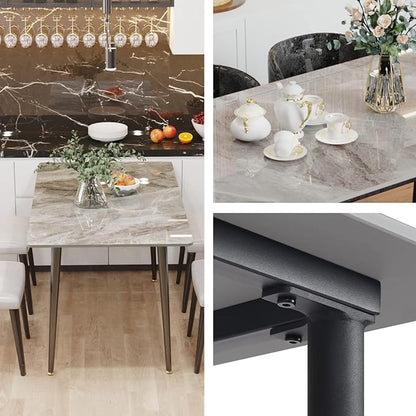 Wisfor Sintered Stone Dining Table: 47.2x27.5 Inch Grey Kitchen Table with Metal Legs - 6-Seat Breakfast Table for Dining Room, Restaurant (No Chairs)