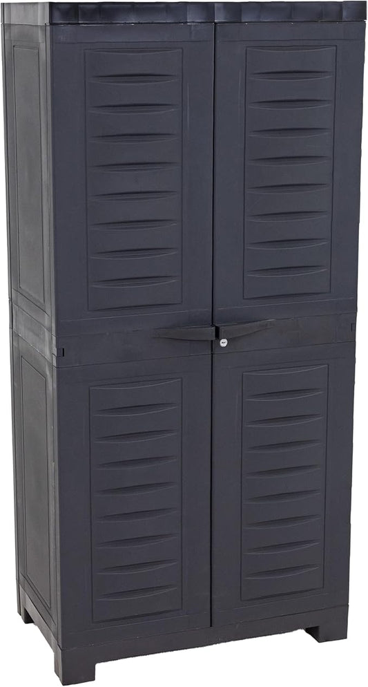 Sunnydaze 48" H Resin Garage Storage Cabinet - Garage Cabinet - Freestanding Utility Storage for Laundry Room, Office, Basement - Charcoal