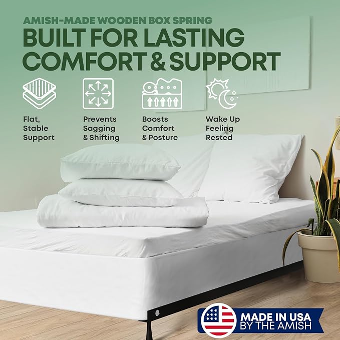 Greaton, 10” King Box Spring Only for King Size Bed – Amish-Made in The USA – Solid Wood Mattress Foundation with Stable & Quiet Support – Flat-Packed & Easy Assembly