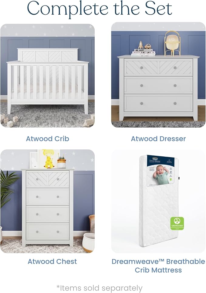 Child Craft Atwood 4-in-1 Convertible Baby Crib, Wooden Nursery Furniture Converts to Daybed, Toddler Bed and Full-Size Bed, 3 Mattress Height Adjustments, Non-Toxic Baby Safe Finish, Matte White | 4-in-1 Crib