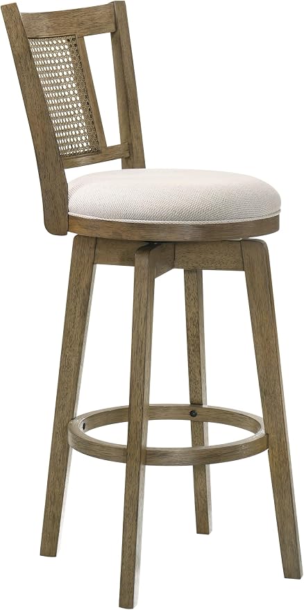 Armen Living Isla 30 in. Putty Brown Bar Height Rubberwood Swivel Barstool with Cream Fabric Seat - Set of 3