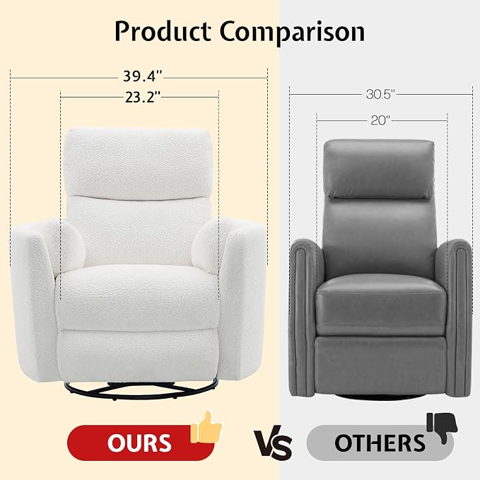 Jocisland Power Recliner Nursery Chair for Adults, Electric Swivel Rocking Glider with USB & Type-C Charge, Teddy Sherpa Armchair with 2 Pillows, Cozy Reclining Sofa for Living Room, Bedroom, White