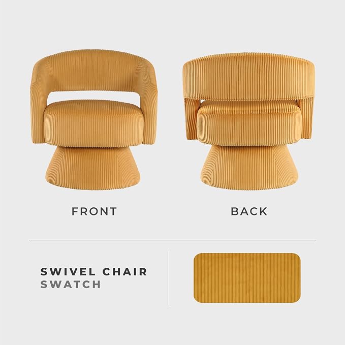 Lexicon 360 Degree Swivel Accent Chair, Modern Comfy Corduroy Round Barrel Chair, Open Back, Plush Foam Cushions, Metal Swivel Base for Living Room/Bedroom/Office/Small Spaces, Yellow