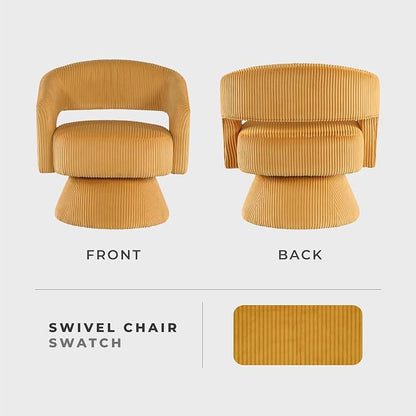 Lexicon 360 Degree Swivel Accent Chair, Modern Comfy Corduroy Round Barrel Chair, Open Back, Plush Foam Cushions, Metal Swivel Base for Living Room/Bedroom/Office/Small Spaces, Yellow
