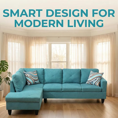 L-Shaped Sectional Sofa, Modern 4-Seat Couch with Left Facing Chaise, Sectional Couch for Living Room, Apartment, Office, Blue