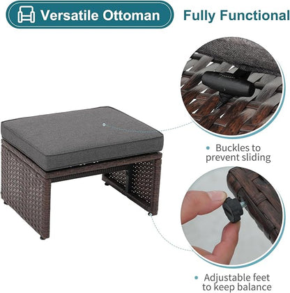 OC Orange-Casual Outdoor Loveseat 3 Piece Patio Furniture Set Outdoor Conversation Set All-Weather Wicker Love Seat with Ottoman/Side Table, Brown Rattan, Dark Grey