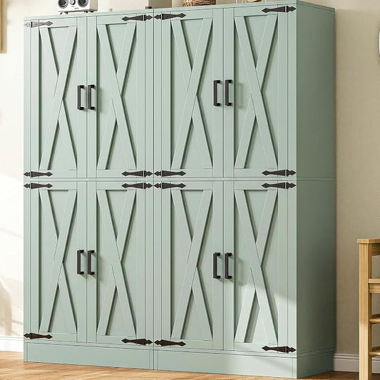Unikito 71" Pantry Cabinet with Drawer, Farmhouse Barn Doors and Adjustable Shelves, Freestanding Storage Cabinet for Kitchen, Dining Room, Living Room, Utility Room