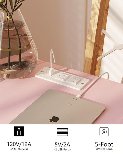 JOONEE Nightstand with Oultlet,Modern Bedside Table with Storage Drawer and Open Wood Shelf, for Living Room, Bedroom and Small Spaces, Accent Night Stand with Solid Wood Legs, Easy Assembly,Pink