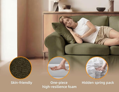 Mistpeople Modern Loveseat Sofa Couch, Upholstered Comfy Sofa with Pillows & Armrests, Deep Seating Couch with Removable Cover for Living Room Bedroom Apartment Office Small Spaces, Green 2 Seats