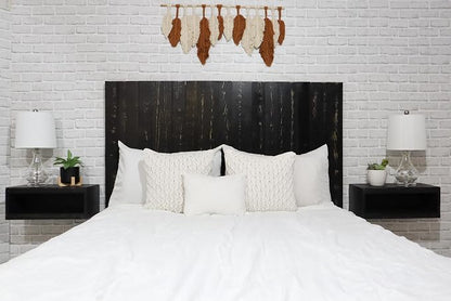 Barn Walls Black Headboard, Rustic Design Weathered, Solid Wood Headboard, Floating Panels, Wall Mount, Adjustable Height, Easy Assembly, King Size