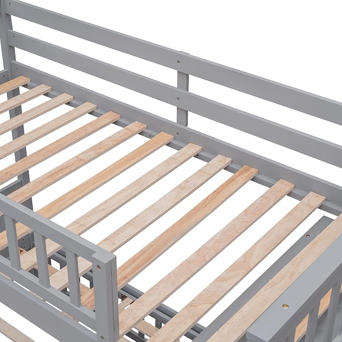 Ball & Cast Wooden Twin Over Full Bunk Bed with 6 Drawers & Flexible Shelves,Bottom Bedframe W/Wheel,Easy Assembly,Space Saving,Versatile Storage Furniture Set for Boy Girl Teen Compact Bedroom,Gray